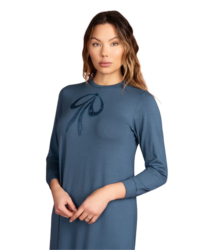 1104 Bow Emblem Steel Blue Pull On Nightgown
