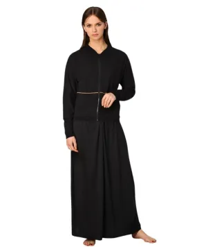 Rojo London Percy Gathered Black Nightgown & Zip Up Hoodie