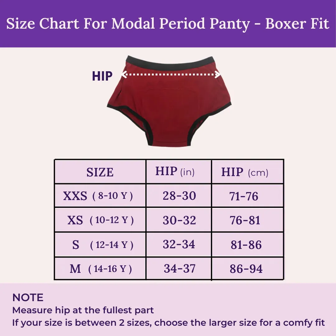 Teen Modal Period Panties | Boxer Fit For Heavy Flow | Prevents Front, Back & Inner Thigh Stains | 2 Pack