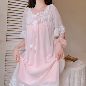 VenusFox Woman Robe Nightgown  Long Sleepwear Vintage Elegant Homewear Ladies Long Dress Full Length Nighties