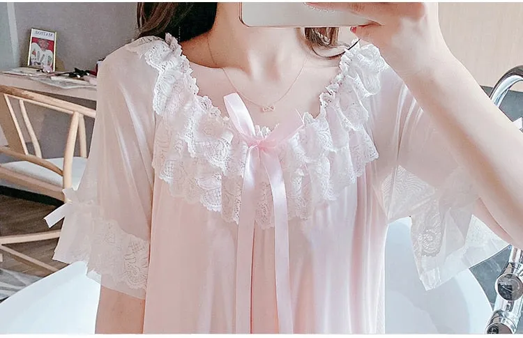 VenusFox Woman Robe Nightgown  Long Sleepwear Vintage Elegant Homewear Ladies Long Dress Full Length Nighties