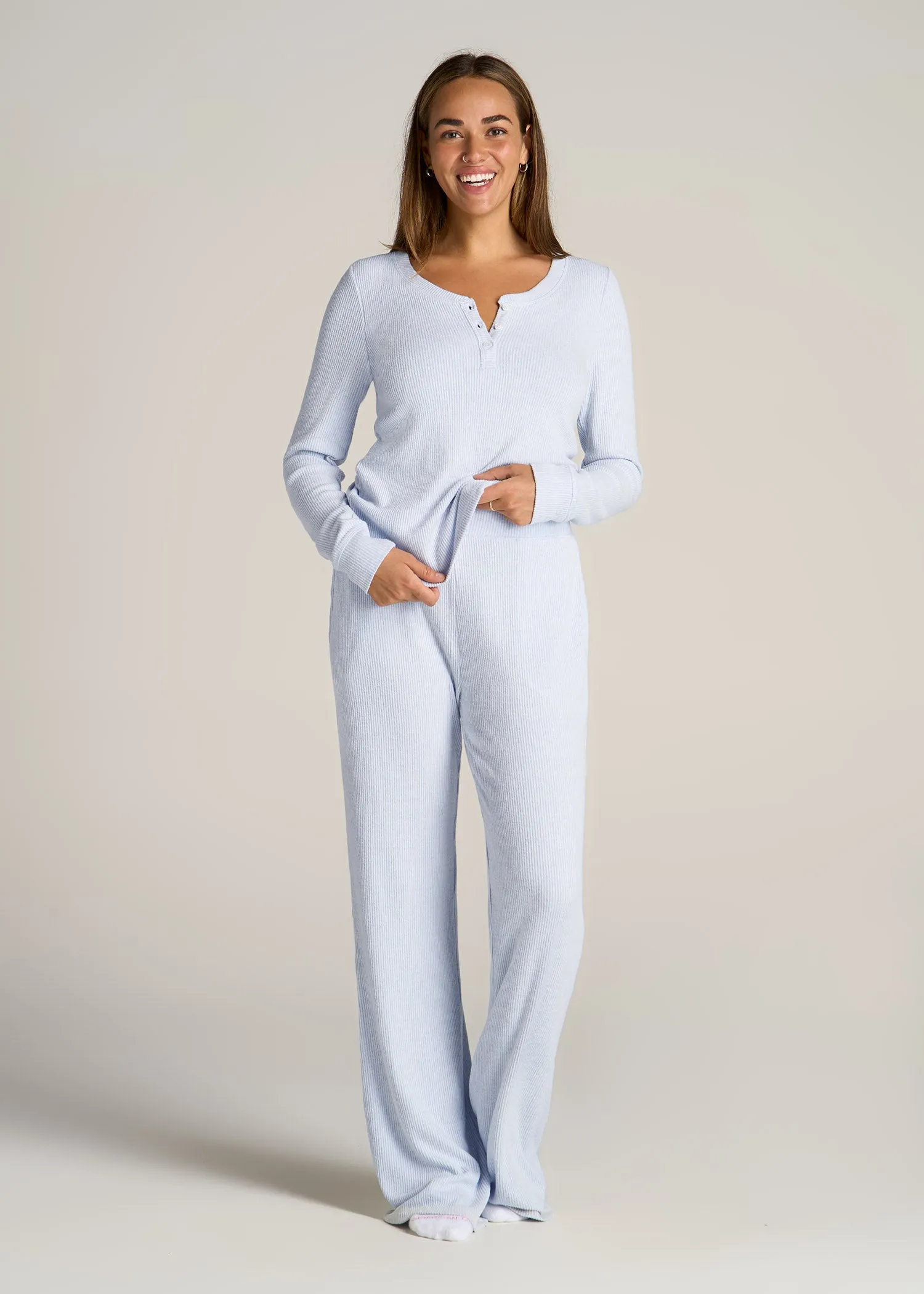 Women's Ribbed Flare Lounge Pants for Tall Women in Bluebird Mix