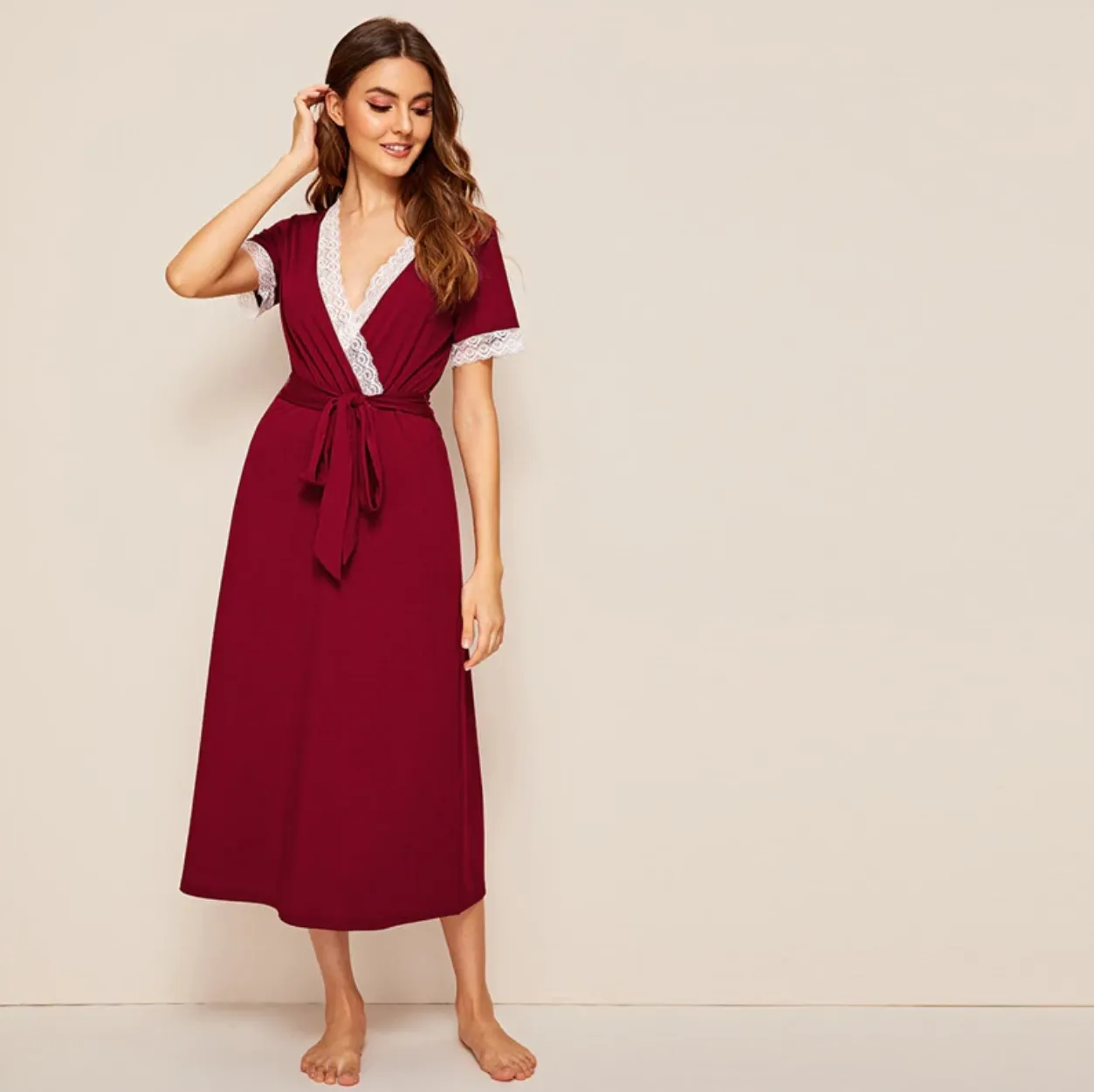 Women's Summer Short-Sleeve V-Neck Nightgown
