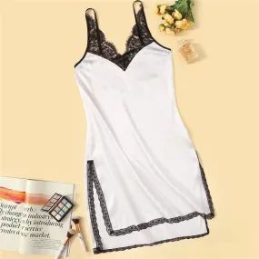 Women's Summer V-Neck Patchwork Nightgown With Lace